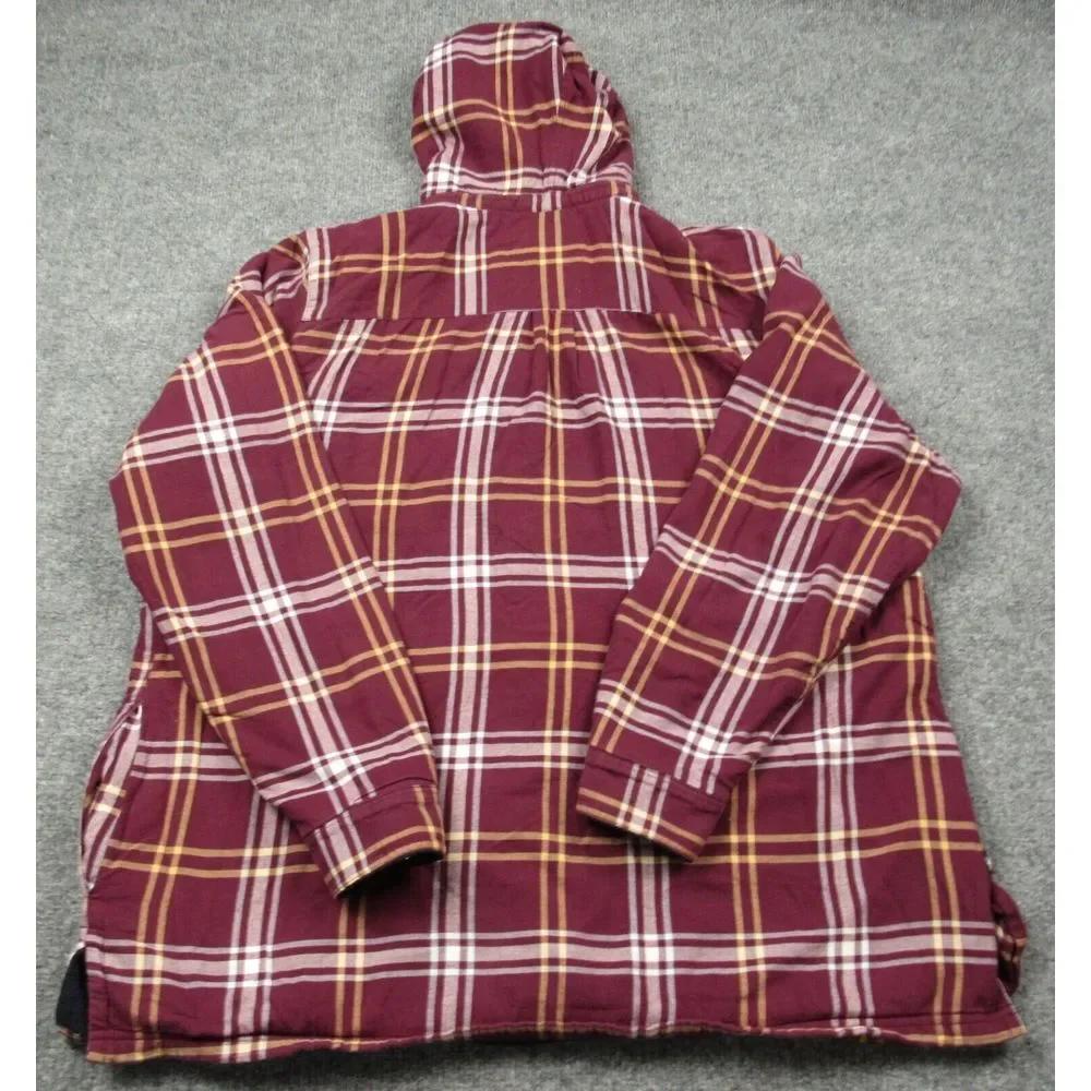 LL Bean Shacket Women Extra Large Fleece Lined Hoodie Flannel Shirt Jacket Plaid